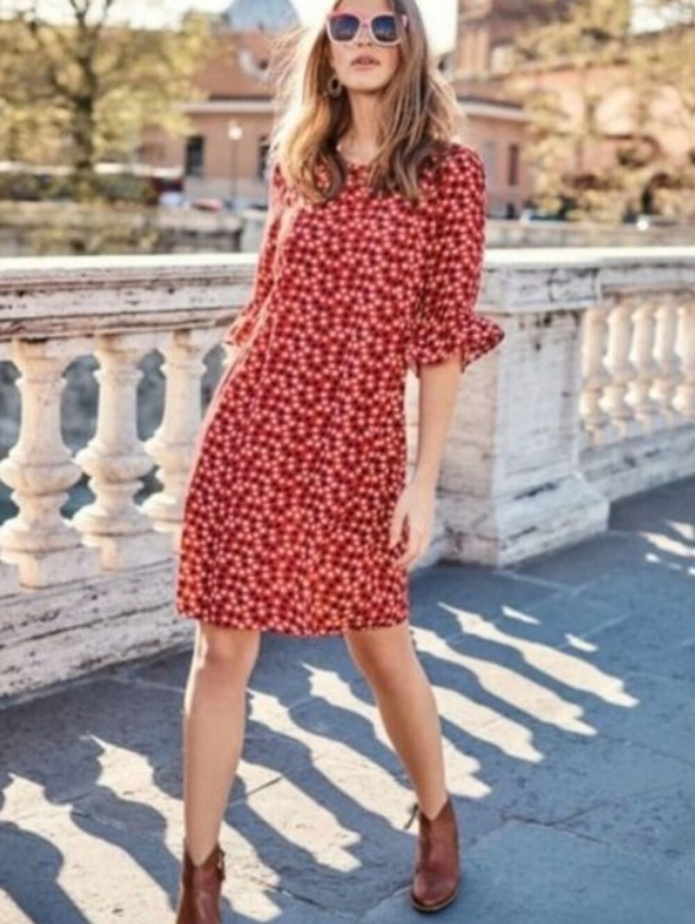 Boden Hyacinth Dress Womens 6 Red White Blue Stars‎ Ruffle Sleeves American